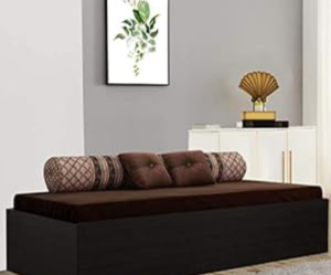 VCreate Store Engineered Wood Single Platform Bed with Box Storage (Black | Brown)
