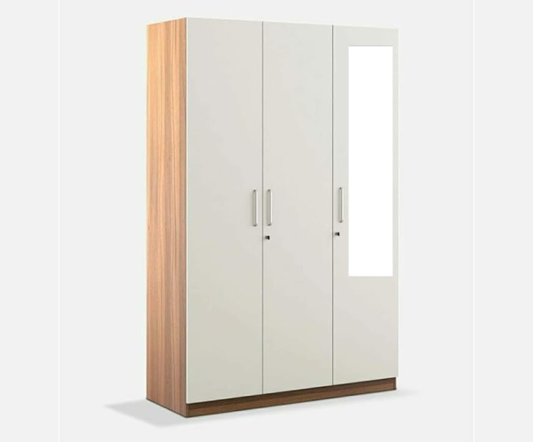 Engineered Wood Premium Three Door Wardrobe With Mirror, Locker And Drawer For Bedroom