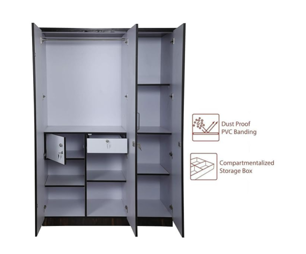 Three Door Apple Wood Wardrobe