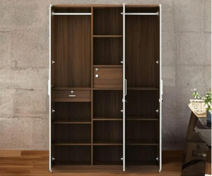 Engineered Wood Premium Three Door Wardrobe With Mirror, Locker And Drawer For Bedroom