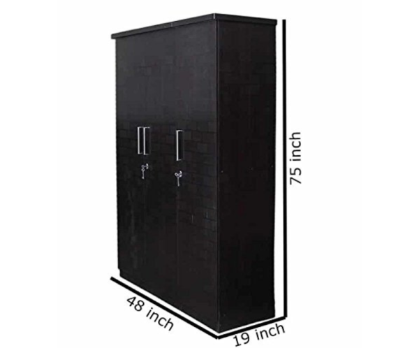 Engineered Wood Wardrobe with Mirror Brown | Three Doors