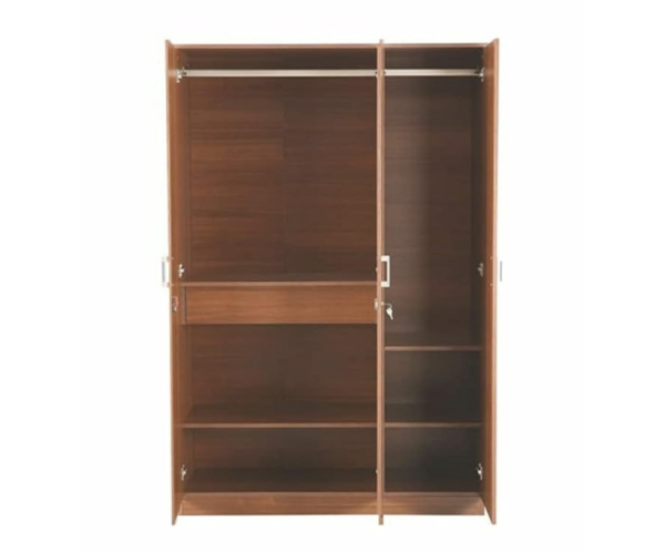 Three Door Wardrobe Jungle Wood with Drawer | with Hanging Space and Shelves