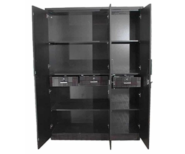 Engineered Wood Wardrobe with Mirror Brown | Three Doors