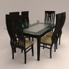 Curved Colonial Styled 6 Seater Dining Set with Glass Table Top | Brown