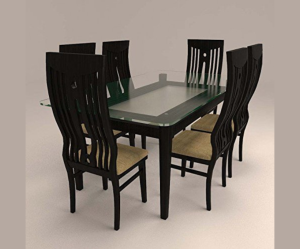Curved Colonial Styled 6 Seater Dining Set with Glass Table Top | Brown