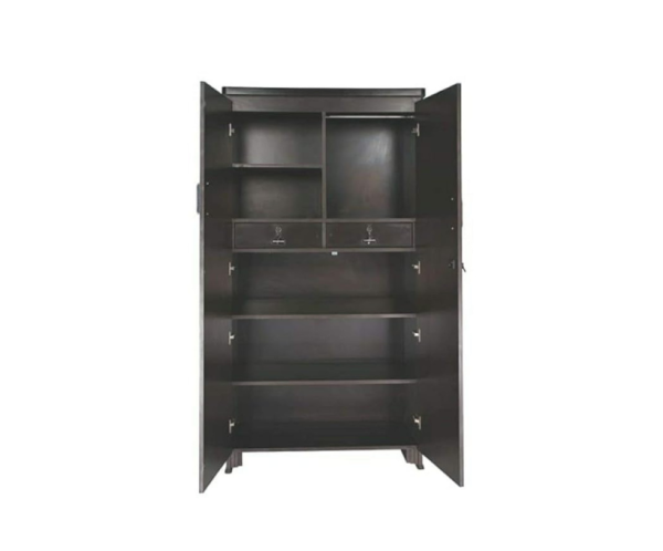 Engineered Wood Double Door Wardrobe with 1 Mirror | Brown