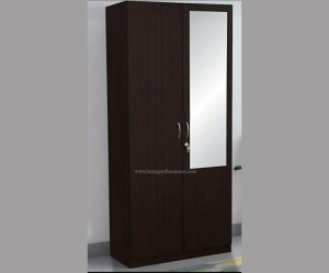 Engineered Wood Double Door Wardrobe with 1 Mirror | Dark Brown