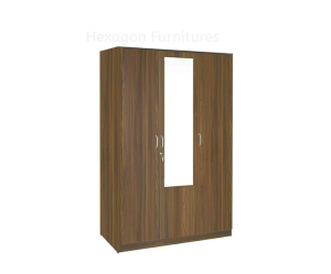 Engineered Wood Three Door Wardrobe with Full Mirror | Walnut Finish