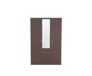 Three Door Wardrobe with Full Mirror | Walnut Finish | Engineered Wood