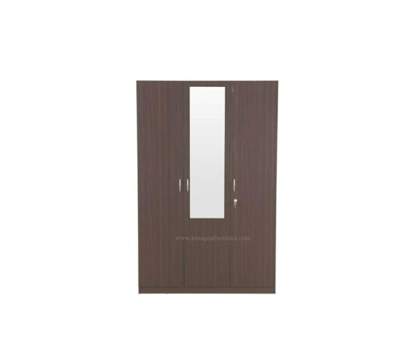 Three Door Wardrobe with Full Mirror | Walnut Finish | Engineered Wood