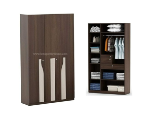 Three Door Wardrobe Without Mirror | Engineered Wood | Brown
