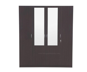 Engineered Wood Four Door Wardrobe with 2 Mirror | Brown