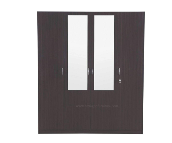 Engineered Wood Four Door Wardrobe with 2 Mirror | Brown