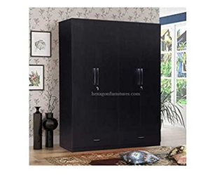 Engineered Wood Four Door Wardrobe Without Mirror | Dark Brown