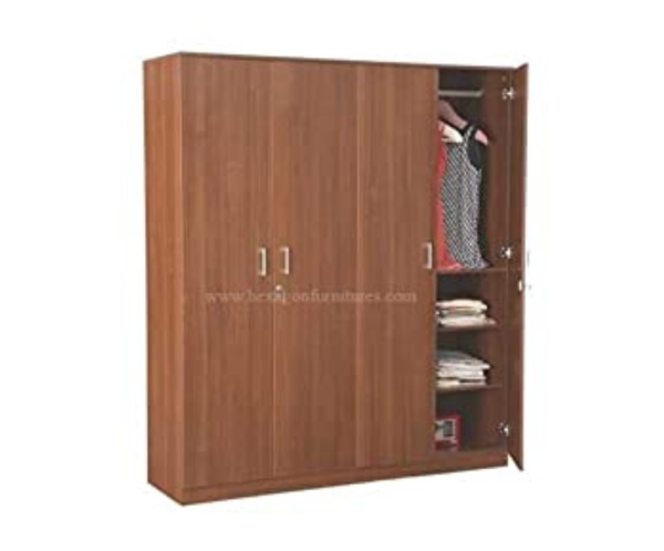 Engineered Wood Four Door Wardrobe Without Mirror | Light Brown