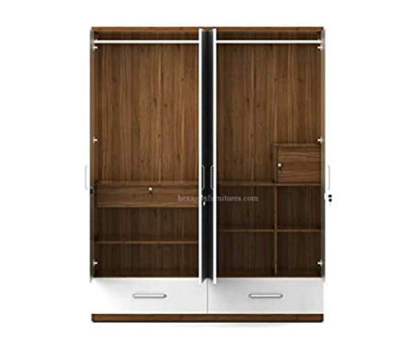 Engineered Wood Four Door Wardrobe Without Mirror | White Brown