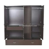 Engineered Wood Four Door Wardrobe with Single Mirror | Dark Brown