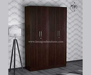 Engineered Wood Four Door Wardrobe Without Mirror | Dark Brown
