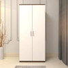 Engineered Wood Double Door Wardrobe | Finish – Natural Walnut with Frosty White