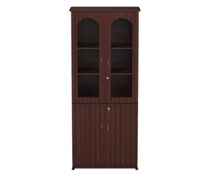 Two Door Multimedia Unit Engineered Wood Matte Book Shelf Book Cabinet With Glass Doors | Maroon