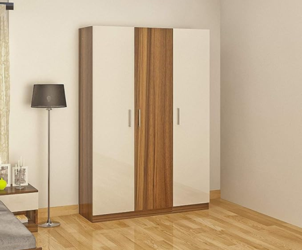 Engineered Wood Three Door Wardrobe | Asian Walnut & White