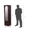 Brick Textured Engineered Wood Single Door Wardrobe with Mirror | Brown