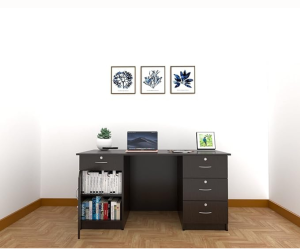 Modern Engineered Wood Office Desk | Study Desk | Walnut Finish in Black color