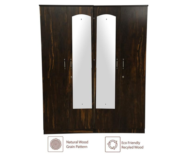 Apple Wood Four Door Wardrobe with Mirror