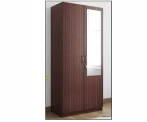 Allen Engineered Wood Double Door Wardrobe | Finish Color - Walnut | Mirror Included