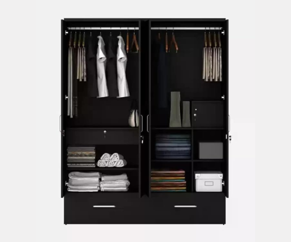Four Door Wardrobe with Mirror, Drawers and Hanging Space for Bedroom