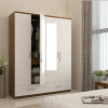 Four Door Wardrobe High Glossy Frosty White with Mirror and Drawers | Engineered Wood