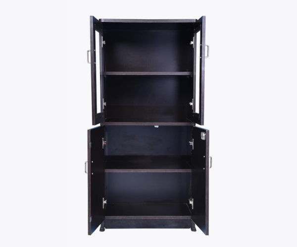 4 feet Matte Multi-Ply Wood Bookcase with Four Door | Black