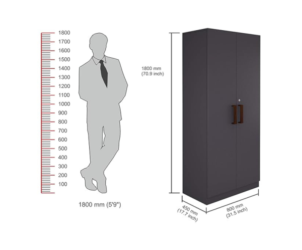 Engineered Wood Double Door Wardrobe | Finish Color - Slate Grey