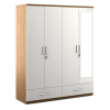 Four Door Wardrobe White and Walnut with Mirror and Drawer