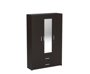 Engineered Wood Three Door Wardrobe | Finish Color - Natural Wenge | Mirror Included