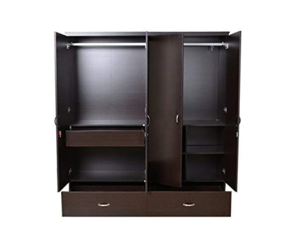 Engineered Wood Four Door Wardrobe in Brown Color with Mirror