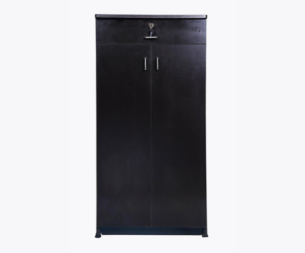 Wooden Shoe Case Almirah Storage Organizer | Double Door Cupboard Stand | Dark Walnut Color