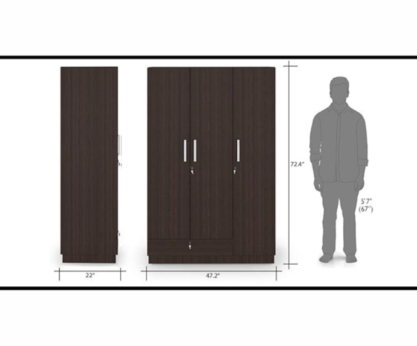 Three Door Particle Board Wardrobe | Wenge