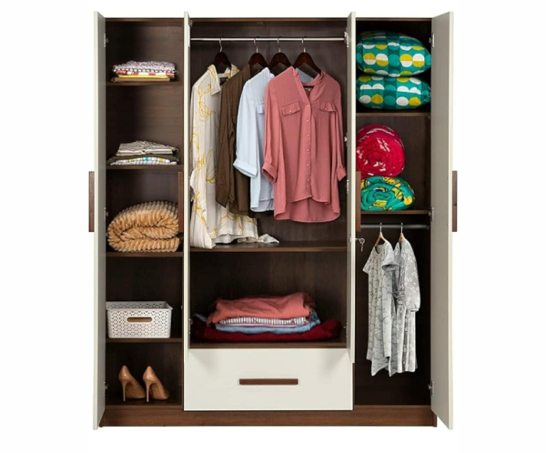 Four Door With Draw And Mirror | White And Brown | Engineered Wood