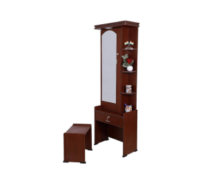 Maroon Wooden Dressing Table with Light and Stool | Contemporary Style