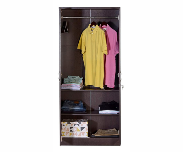 Double Door Engineered Wood Wardrobe with Mirror | Dark Wenge | Matte Finish