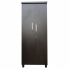 Double Door Wardrobe with Drawer in Dark Walnut Color