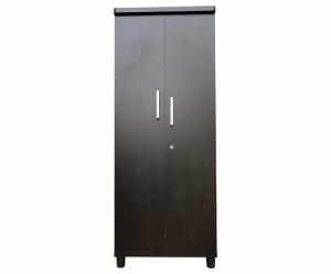 Double Door Wardrobe with Drawer in Dark Walnut Color