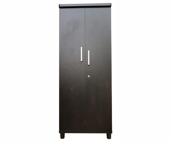 Double Door Wardrobe with Drawer in Dark Walnut Color