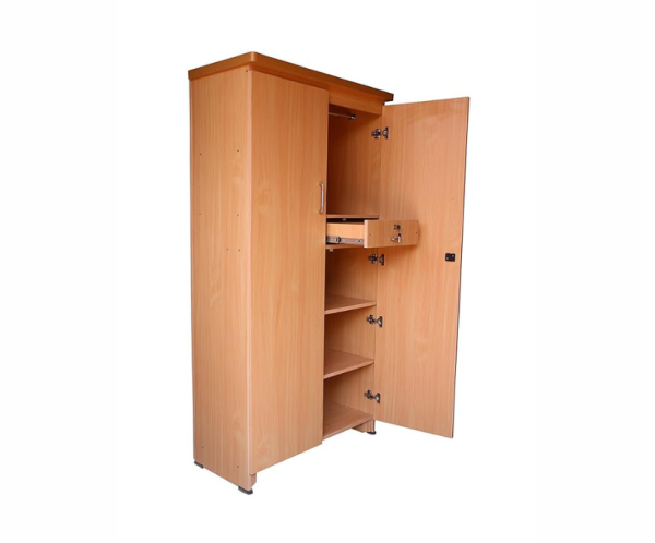 Double Door Wardrobe With Drawers In Beige Color | Wood