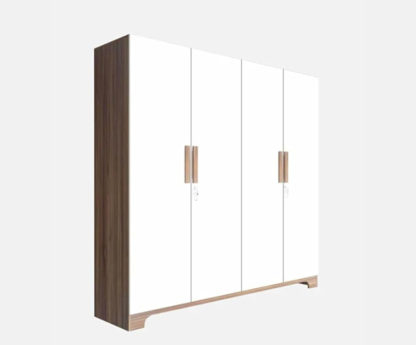 Engineered Wood Four Door Wardrobe With Multiple Shelves And Drawers For Bedroom