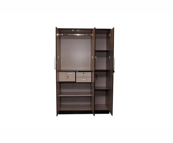Engineered Wood Three Door Wardrobe | Walnut Finish