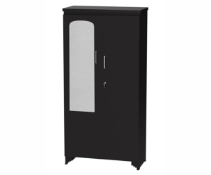 Multipurpose Storage Wooden Almirah Cabinet Wardrobe With Mirror, Drawers & Double Doors, Home Office | Black