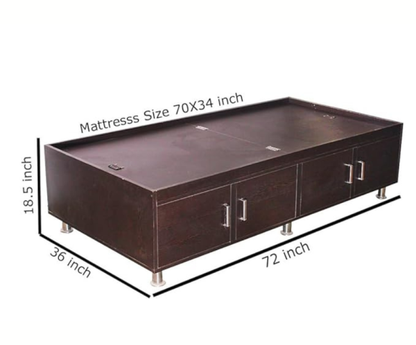 Single Size Engineeredwood Leaf Textured Brownish Black Storage Bed