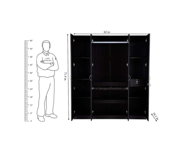 Engineered Wood Four Door Wardrobe with 2 Mirror | Brown